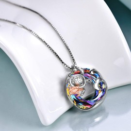 AOBOCO 925 Sterling Silver Turtle Necklace for Women, Crystal Jewellery Mothers Day Gifts for Mother Daughter (Volcanic)