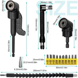 Angle Screwdriver, Angle Attachment for Cordless Screwdriver, 14 Pieces 105° Angle Screwdriver Attachment, Angle Wrench Attachment Adapter with 1/4 Inch Quick Change, for Garage Electric Angle Drill