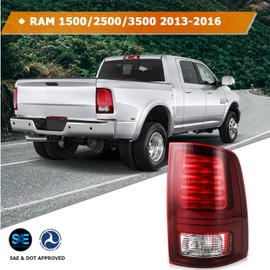 LBRST LED Tail light Assembly Compatible with for Ram 1500 for Ram 2500 2013-2018 for Ram 3500 2013-2018 Passenger Side Chrome Housing Red Lens