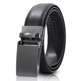 AWAYTR Boys Dress Ratchet Belt - Kid Leather Belt with Metal Buckle for Youth Teen Boys(Black, Gunmental Buckle, 110cm)