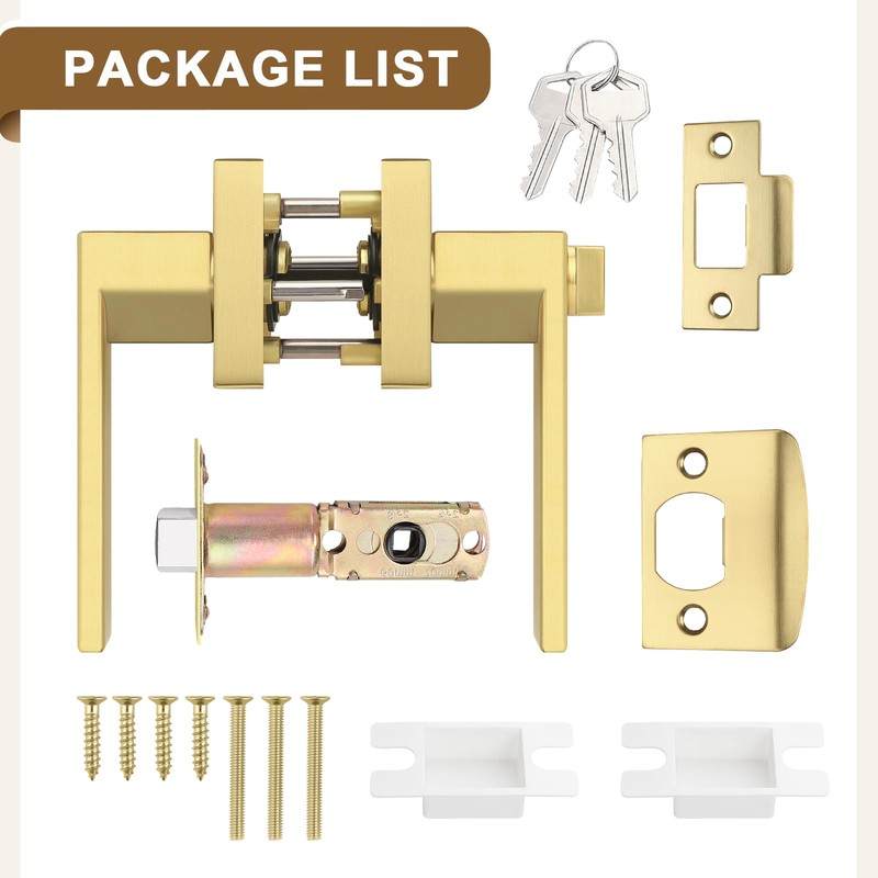 Probrico 5 Pack Gold Entry Door Handles,Satin Brass Heavy Duty