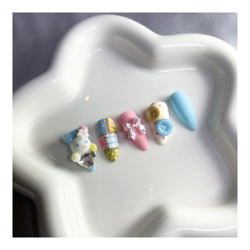 [Premium handmade embossed nails] Vintage pattern stitch rabbit - Coffin