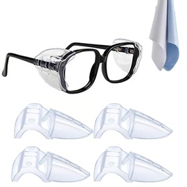 Vilbocr 4 Pairs Safety Glasses Side Shields,Eye Protection Flexible Anti Slip on Clear Side Shield,Fits 0-6.69 inches Eyeglasses Frames with 2pcs Glasses Cloth