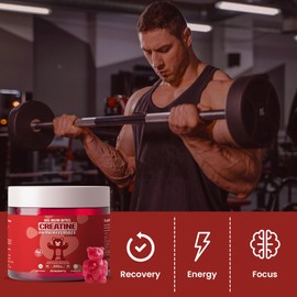 Big Bear Bites Creatine Monohydrate Gummies for Men & Women | 5000mg of Creatine Gummies per Serving | Sugar, Gluten Free & Halal | Pack of 90 for Pre Workout & Muscle Support | Strawberry Flavor