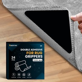 AMERITINS Reusable Rug Grippers – 24 Triangle Pads for Wood & Laminate Floors | Non-Slip, Washable Carpet Tape for Corners