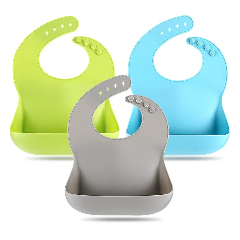 Eascrozn Silicone Bibs for Babies & Toddlers Set of 3,