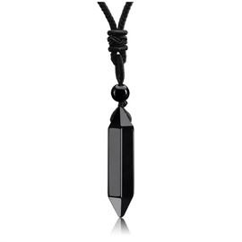 JOVIVI Black Obsidian Stone Necklace Healing Crystal Hexagonal Pendant Necklace Men Women Natural Spiritual Gifts with Adjustable Braided Rope Cord Jewellery