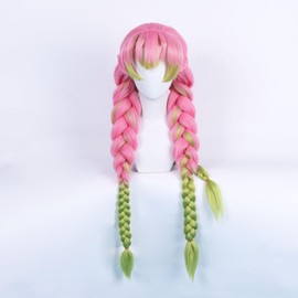 MIJAFA Mitsuri Cosplay Wig Braided Green and Pink Heat Resistant Synthetic Hair Anime Wigs