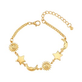 Gold Sun Moon Star Link Bracelet for Women Dainty Gold Celestial Wrist Chain Adjustable Bracelet for Her