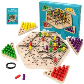 Kaisibum Triangle Geometry Board Game, Interlocking Wooden Board Game, 2 to 4 Players, Triangle Chess Game, Rubber Bands Board Games, Interactive Puzzle Board Game for Children from 6 Years
