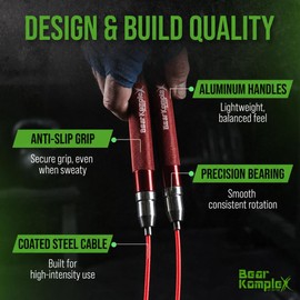 Bear KompleX Aluminum Speed Jump Rope is Great for Crossfit, Double Unders, Boxing, Fitness & Conditioning. Lightweight Cable Combined with The Durable Aluminum Handle Allow You to Dominate Your WODs