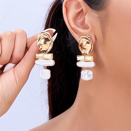 Elegant Pearl Dangle Earrings for Women ， Gold/Silver Plated with Cubic Zirconia Simple and Delicate Everyday Jewelry (LN1241-1)