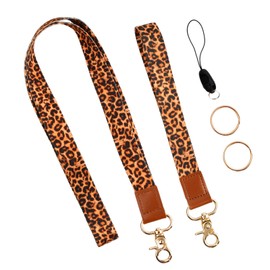 2 Lanyards, ID Lanyards, Neck Strap Long and Wrist Strap, Universal Lanyard for Work Card, ID Cards, Keys, Phone (Leopard Pattern)