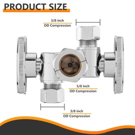 2-PCs HeSun Dual Shut Off Angle Valve, 1/2" Nominal (5/8"OD) x 3/8" OD x 3/8" OD Compression, 1/4-Turn Stop Valve with 2 Shut Off, PEX Chrome Plated Brass(VALVE134-2)