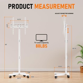 Mobile TV Cart Rolling TV Stand for 23-60 Inch LCD LED OLED Flat Curved Screens up to 88 lbs, Height Adjustable Portable TV Cart with Locking Wheels, Outdoor TV Stand Mount, Max VESA 400x400mm, White