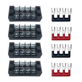 Tmyjfjingxi 4 Sets 4 Positions 600V 25A Terminal Blocks Ground Circuit Dual Row Bus Bar Wire Screw Terminal Block Kit with Cover 600V Pre Insulated Terminal Strip WW004-2504