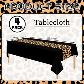 4 Pcs Leopard Print Party Tablecloth Decorations, Waterproof Rectangle Safari Animal Cheetah Table Cloths Leopard Tablecloth for Jungle Safari Animal Baby Shower Birthday Party Supplies, 130 x 220 cm