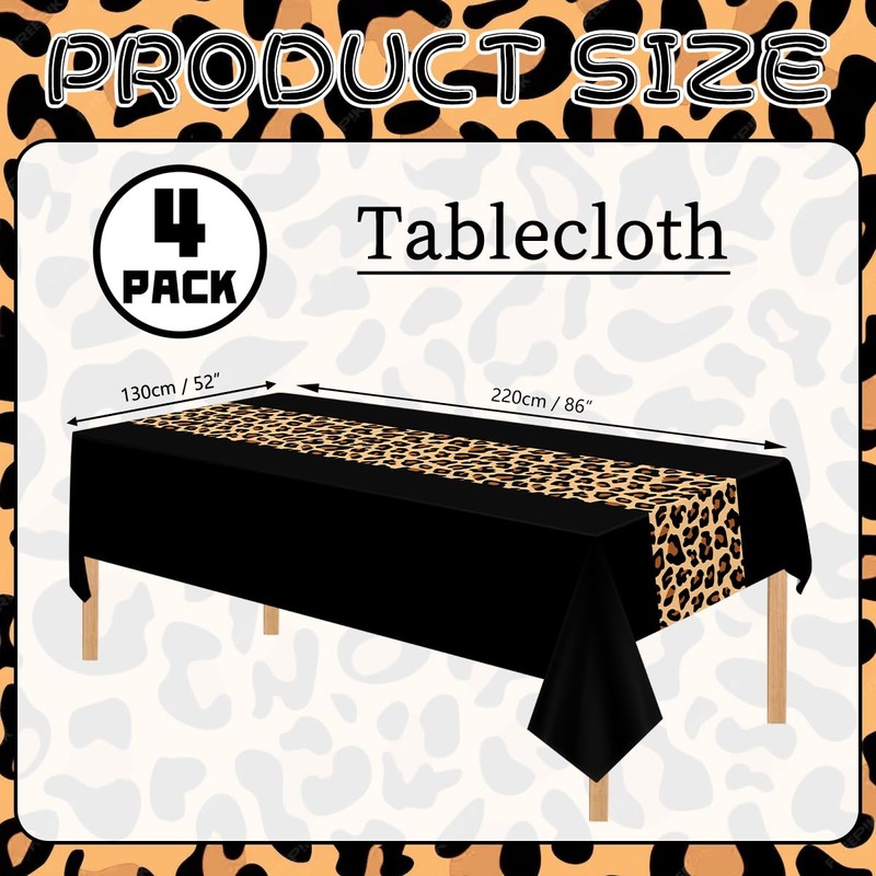 4 Pcs Leopard Print Party Tablecloth Decorations, Waterproof Rectangle Safari