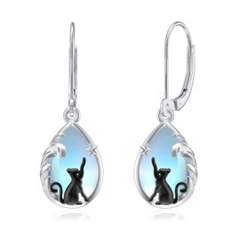 Moonstone Earrings Heart Earrings Silver 925 Hanging Boho Earring with Stone Women's Earrings, Sterling Silver