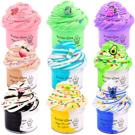 Butter Slime Kit 9 Pack, with 9 Slime Charms, Soft and Non-Sticky, DIY Slimes Toys for Girls Boys, Kids Party Stress Relief Toy, Birthday Favor, Surprise Gift