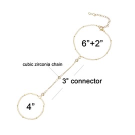 yipima 14K Gold Plated Ring Bracelet Hand Chain for Women Beaded Gold Cubic Zirconia Turquoise Chain Hand Bracelets and Ring Chain (zircon chain-gold)