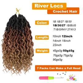 BAOTA 12 Inch Goddess Locs Crochet Hair 7 Packs Pre-looped Crochet Hair for Women Ombre Brown Blonde Faux Locs Crochet Hair with Curly Ends (1B/30/27#)