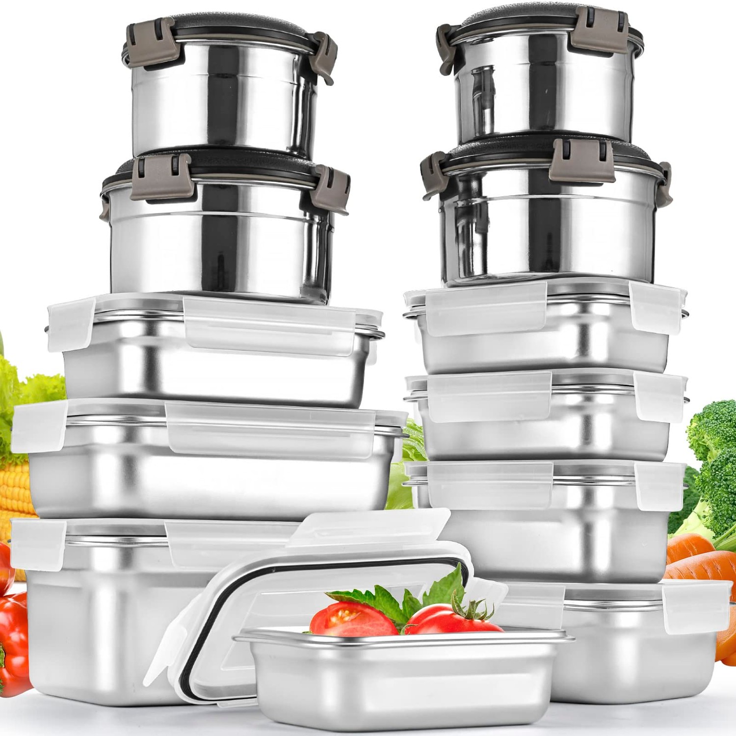 Cykorxicc 12PC 304 Stainless Steel Food Storage Containers with Lids ...
