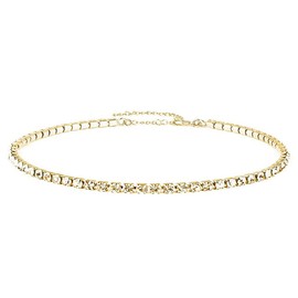 WangGao 3mm Tennis Chain Round Rhinestone Stainless Steel Necklace for Women Sparkling Crystal Chain Choker for Girls Bridal Wedding Party Jewelry