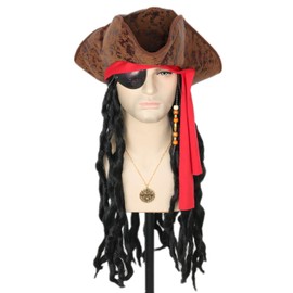 Pirate Hat Wig with Eye Patch Earring Necklace Pirate Dress Up Accessories Costume Cosplay