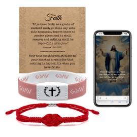 TRANSDECA Pack of 2 Bible Verse Bracelets, Inspirational Christian Wristbands with NFC and Red String Faith Bracelet for Men and Women, First Communion Gift (Pink and Red String)
