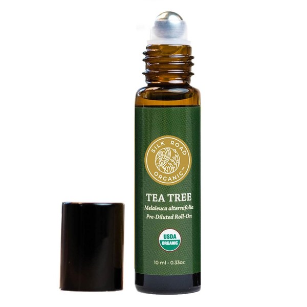 Organic Tea Tree Essential Oil Roll On - 50/50, 100% Pure USDA Certified – Healthy Skin, Hair, Toenails, Feet - 10 ml Roller by Silk Road Organic - Always Pure, Always Organic