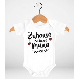SpecialMe® Baby Bodysuit for Girls and Boys "Zuhause ist da wo Papa/Mama ist Herz" Short Sleeve Organic Cotton - Home Mum White