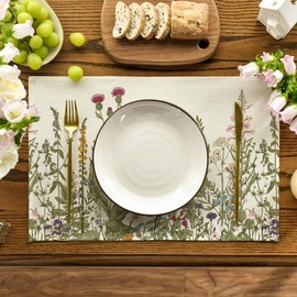 Artoid Mode Antique Herbs and Wild Flowers Spring Placemats Set of 2, 12x18 Inch Seasonal Summer Table Mats for Party Kitchen Dining Decoration