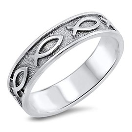 Christian Fish Ichthus Eternity Love Ring .925 Sterling Silver Band Size 5