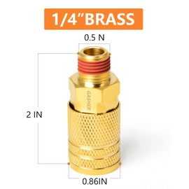 GASHER 2PCS 1/4-Inch Brass Male Industrial Coupler,1/4 Inch NPT Male Threads Size, Quick Connect Air Coupler