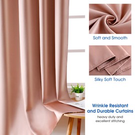 HOMEIDEAS 2 Panels Faux Silk Curtains Blush Pink Blackout Curtains for Bedroom 52 X 96 Inch Room Darkening Satin Drapes/Curtains, Thermal Insulated Blackout Window/Indoor Curtains for Living Room
