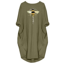 JiaMa womens Let it be Long Sleeve Loose Pocket Oversize Tunic Pockets Dress, Green01, Large