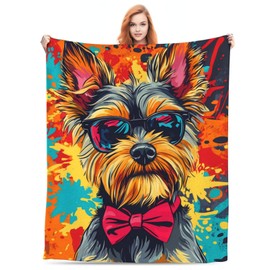 Cute Yorkshire Terrier Blanket Gifts for Women Girls Dog Lovers, Yorkie Themed Throw Blankets, Soft Cozy Lightweight Plush Throws for Living Room Sofa Couch Home Decor 50x60in
