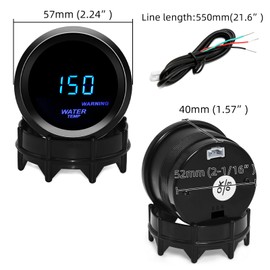 MAIMEIMI 2" 52mm Water Temp Gauge Fahrenheit F with Sender Kit Digital Blue LED for 12V Car AUTO