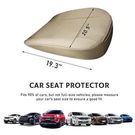 Ohleats Car Seat Bottom Cover Pad, PU Leather Car Front Seat Protection Cover with Pocket, Auto Front Seat Button Cushion Pad for Most Vehicles, Universal Car Accessories (Beige)