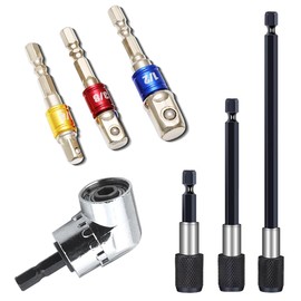 FQZMQBQ Impact Driver Bit Hex Bit Socket Adapter Set for Insertion Angles 0.25 (1/4), 0.3 (3/8), 0.5 inches (12.7 mm), Right Angle Tool, 105 Degree, DIY Bit, Hex Shaft Extension, 2.4 inches (60 mm),