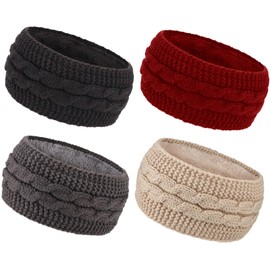 DRESHOW Women Warm Knitted Headband Cold Winter Ear Warmer Elastic Crochet Head Wraps Thick Fleece Lining Hair Bands