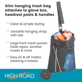 High Road TrimTrash Hanging Car Garbage Bag - Leakproof and Compact with Magnetic Closure and Storage Pocket