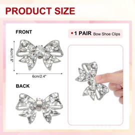 PATIKIL Rhinestone Shoe Clips, 1 Pair Detachable Classic Fashion Sparkling Bow Heels Accessories Decoration for Wedding Bridal Prom Party Daily Wearing Accessories Silver
