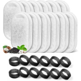 Cat Water Fountain Filters for 108/3.2L& 67oz/2L Stainless Steel Pet Water Dispenser Fountain Filters,12 Cat Fountain Filter Replacement with 12 Sponges