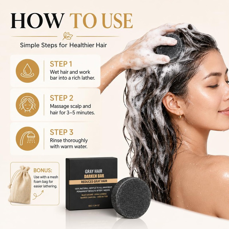 Gray Hair Reverse Bar Black Soap for Beard & Hair