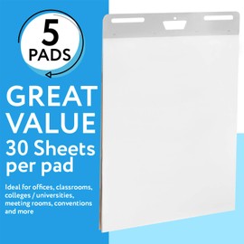 5-Pack of Premium Self-Stick Easel Pads - 25 x 30 Inches, 30 Sheets Per Pad - Thick Paper, Strong Staples, Sticky Easel Poster Chart Pads to Post on Walls - By IMPRESA