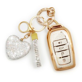 Nomiyo Key Fob Cover with Diamond Bling Keychain for Women, Car Key Holder Compatible with Toyota 2022 2023 2024 2025 2026, TPU Key Case and Elegant Heart Key Chain (White, 1PCS)