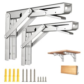 AINVLPRO Folding Shelf Brackets, Collapsible Heavy Duty Shelf Brackets for Fold Down Desk, 10 Inch with 2 Pack, Stainless Steel