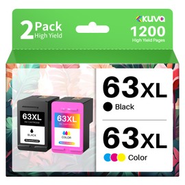 Kuva Remanufactured 63XL Ink Cartridges Replacement for Ink 63 Ink 63XL Ink Cartridge Combo Pack for Envy 4520 4521 Officejet 4650 5258 3830 5255 4655 4652 DeskJet 3630 1112 (1 Black,1 Tri-Color)